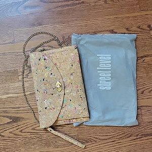 Street Level Splatter Color Cork Clutch Crossbody Envelope Handbag with dust bag